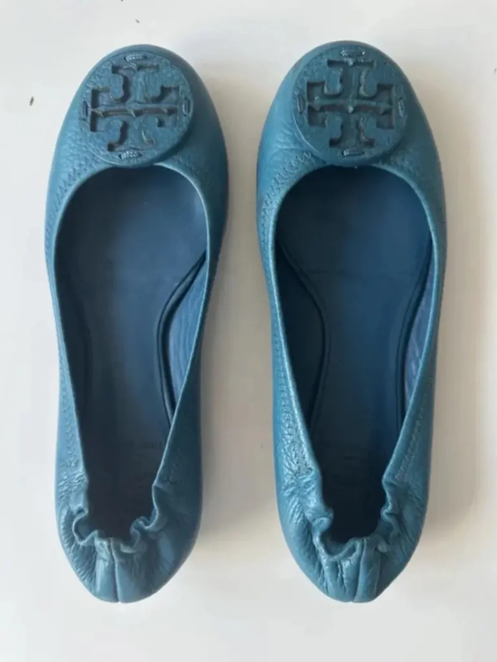 Tory Burch Teal Leather Logo Ballet Flats with Double-T Logo 8